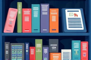 Illustration of a digital library filled with books and resources related to health and fitness