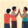 Illustration of people high-fiving in a group activity