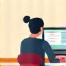 Illustration of a person signing up on a laptop computer